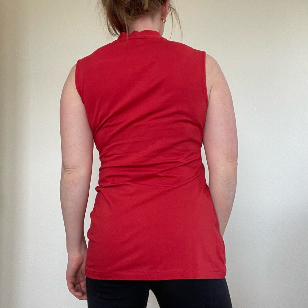 Peruvian Connection coral red Draped Surplice Camisole with Side Ruching - Picture 2 of 8